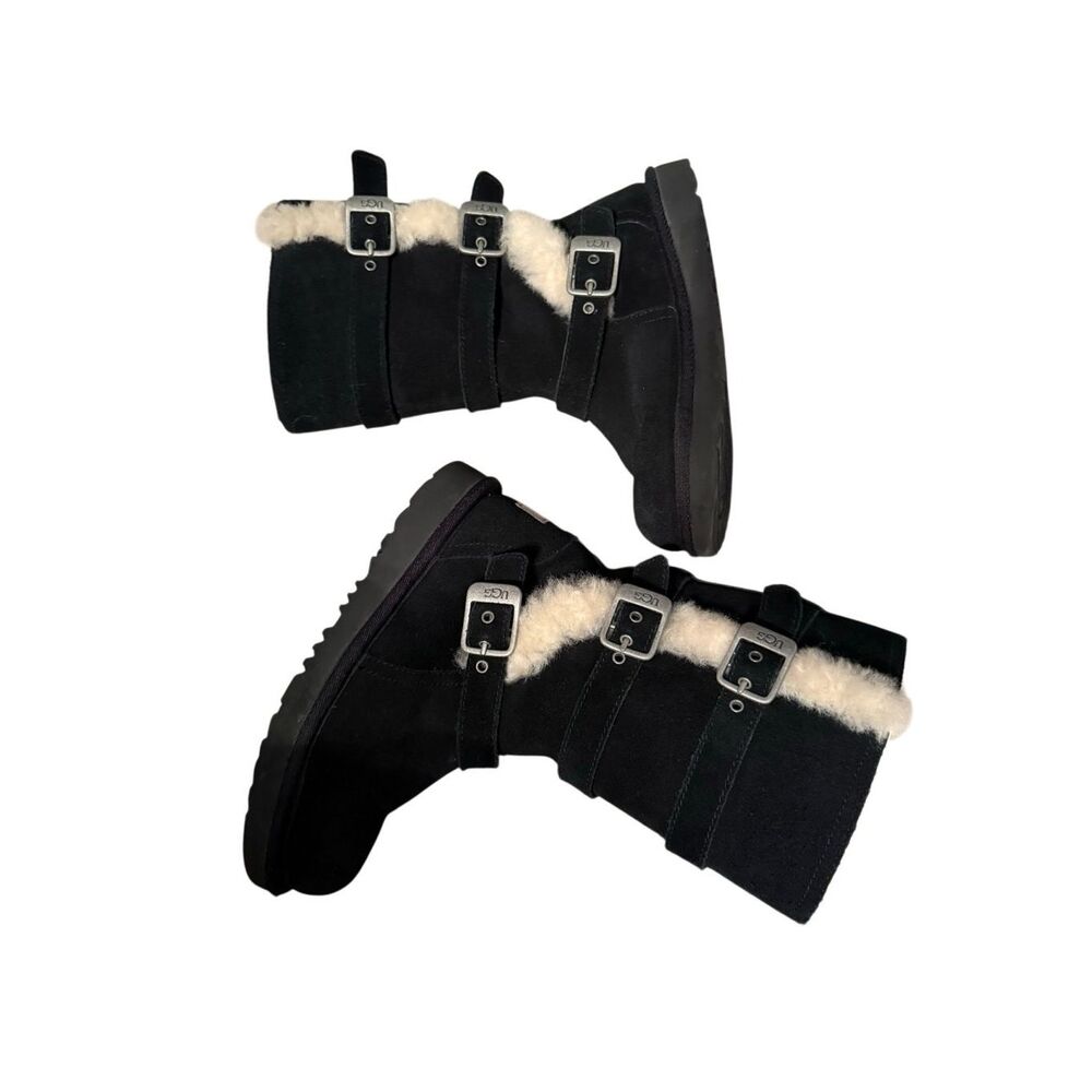 UGG Youth 1 Maddi II Casual Shearling Winter Boots Buckle Black Suede 1102529 - Picture 7 of 7